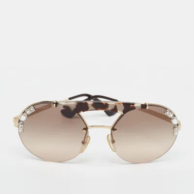 Pre-owned Prada Brown Gradient Spr 52u Ornate Crystal Embellished Round Sunglasses