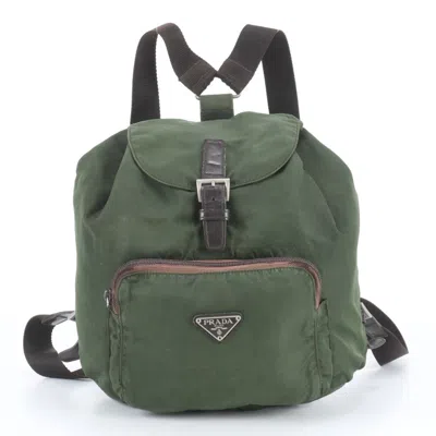 Pre-owned Prada Brown Green Khaki Leather Nylon Backpack () In Brown, Green, Khaki