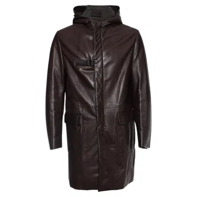 Pre-owned Prada , Brown Hooded Leather Parka
