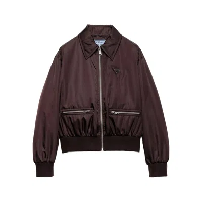 Prada Re-nylon Triangle-logo Jacket In Burgundy