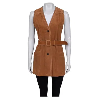 Pre-owned Prada Brown Lambskin Long Vest With Belt - It40 / S