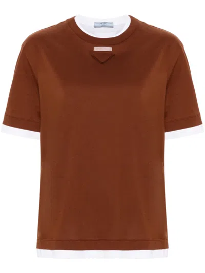 PRADA BROWN LAYERED T-SHIRT