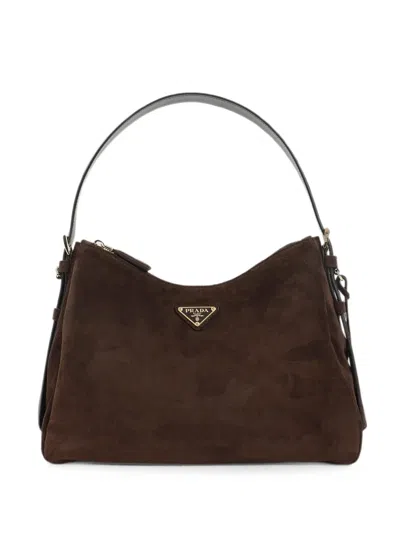 Prada Dark Brown Suede Shoulder Bag Moro Borse A Mano