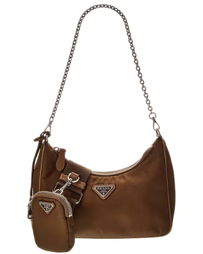 Prada Brown Leather & Nylon Re-edition 2005 Crossbody (authentic )