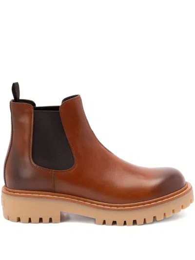 PRADA PRADA BROWN LEATHER ANKLE BOOT