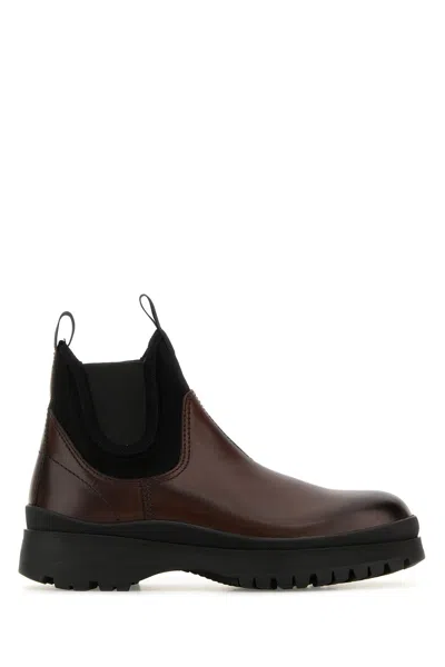 PRADA BROWN LEATHER ANKLE BOOTS