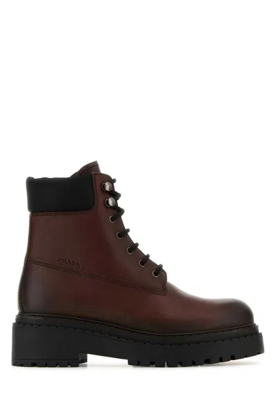 Prada Brown Leather Ankle Boots
