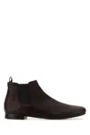 Prada Leather Ankle Boots Almond Toe Pull Tab In Brown