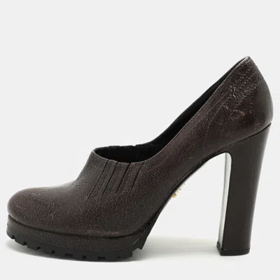 Pre-owned Prada Brown Leather Block Heel Pumps Size 38