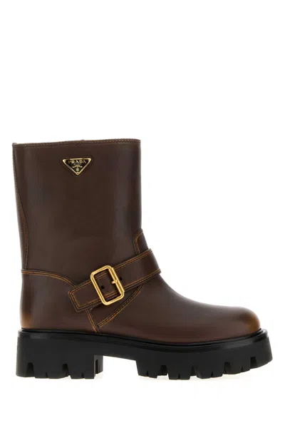 PRADA BROWN LEATHER BOOTS