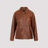 Prada Enamel-logo Leather Jacket In Brown