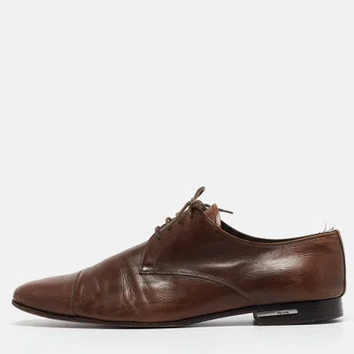 Pre-owned Prada Brown Leather Lace Up Derby Size 42