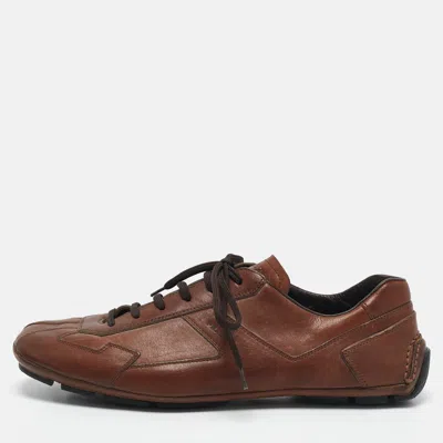 Pre-owned Prada Brown Leather Lace Up Sneakers Size 44