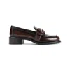 Prada Polished Brown Flat Shoes With Decorative Buckle
