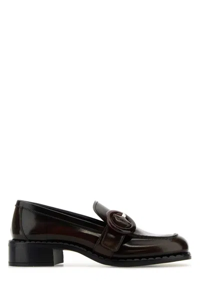 Prada Brushed Leather Moccasins In Burnt Color In Brown
