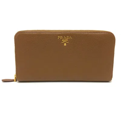 Pre-owned Prada Brown Leather Long Wallet (bi-fold) ()