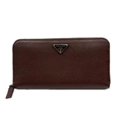 Pre-owned Prada Brown Leather Long Wallet (bi-fold) ()