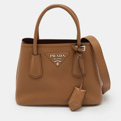 Pre-owned Prada Brown Leather Mini Double Tote