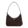 Prada Triangle Logo Suede Shoulder Bag In Brown