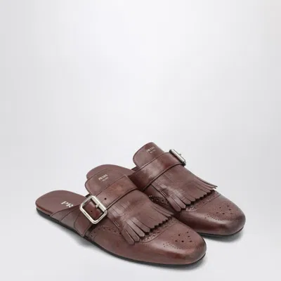Prada Brown Leather Sabot Shuffle With Buckle Women