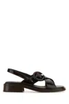 Prada Heel Buckle Glossy Open Toe Sandals In Gray