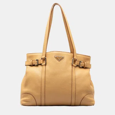 Pre-owned Prada Brown Leather Shopper Tote Bag