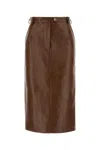 Prada Leather Skirt With Back Slit And Belt Loops In Brown