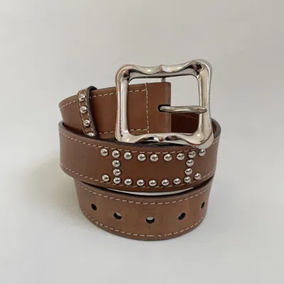 Pre-owned Prada Brown Leather Studded Western Belt