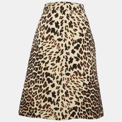 Pre-owned Prada Brown Leopard Print Wool A-line Skirt S
