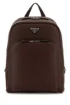 Prada Leather Backpack With Top Handle And Front Zip Pocket In Brown