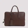 Prada Textured Leather Briefcase With Polished Hardware In Brown