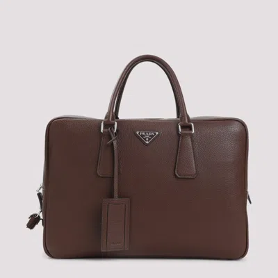 PRADA BROWN LOGO BRIEFCASE