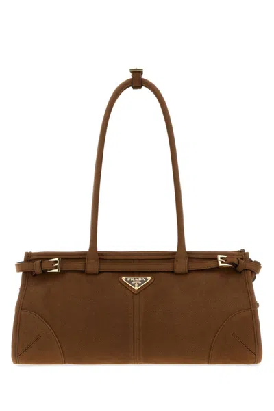 Prada Brown Logo Large Shoulder Bag