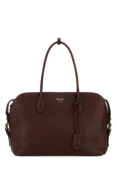 Prada Brown Logo Large Shoulder Bag