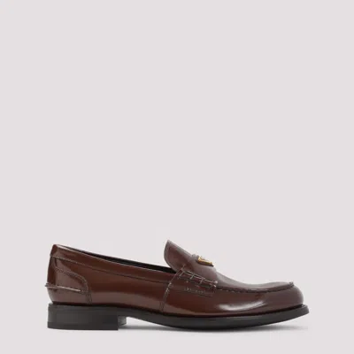 PRADA BROWN LOGO LOAFERS