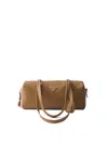 Prada Medium Leather Top-handle Bag With Padlock In Brown