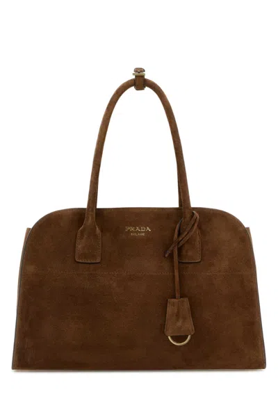 PRADA BROWN LOGO MEDIUM TOTE