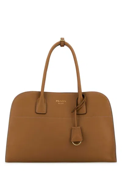 PRADA BROWN LOGO MEDIUM TOTE