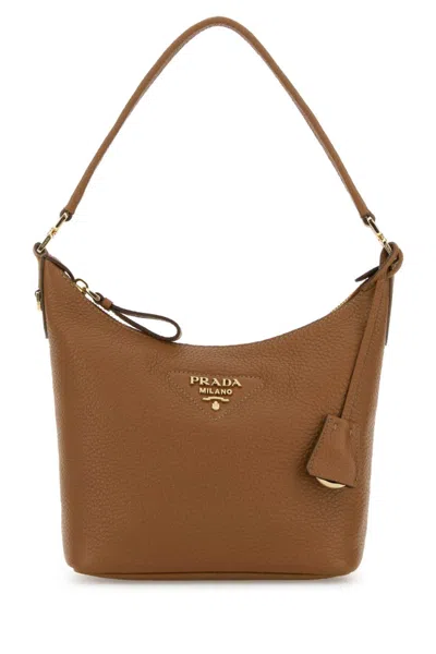 PRADA WOMEN BROWN LOGO MINI HOBO, ONESIZE LUXURY HOBOS FOR WOMEN DARVEYS
