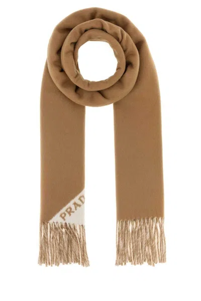 PRADA WOMEN BROWN LOGO SCARF