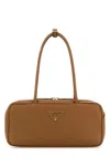 Prada Leather Shoulder Bag Double Handles Rectangular In Brown