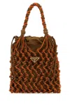 Prada Two-tone Mesh Handbag In Brown