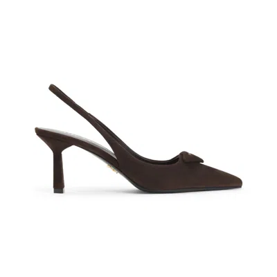 Prada Saffiano Patent Leather Slingback Pumps In Brown