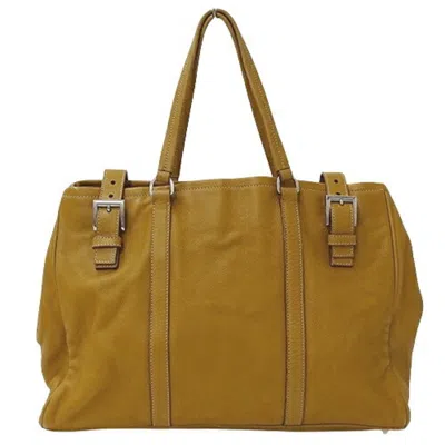 Pre-owned Prada Brown Mustard Yellow Leather Shoulder Bag Tote Bag ()
