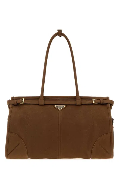 Prada Brown Logo Large Shoulder Bag