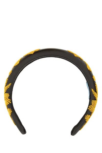 PRADA BROWN NAPPA LEATHER HAIRBAND