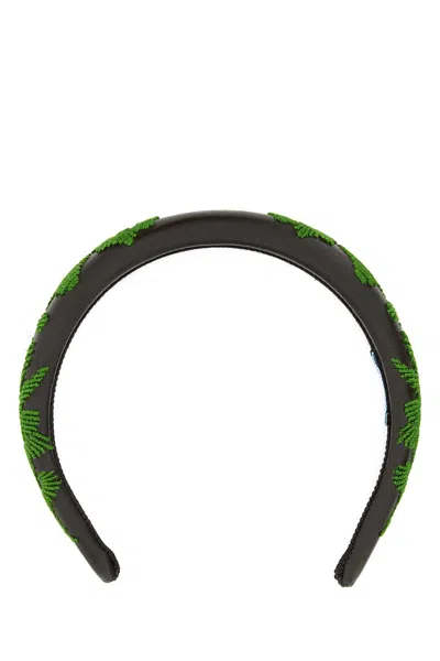Prada Brown Nappa Leather Hairband In Green