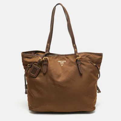 Pre-owned Prada Brown Nylon And Saffiano Leather Shopper Tote