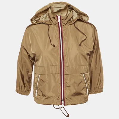 Pre-owned Prada Brown Nylon Concealed Hood Zip Up Jacket L