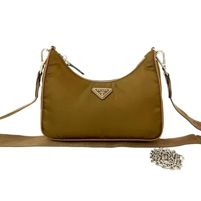 Pre-owned Prada Brown Nylon Leather Pochette Pouch Shoulder Bag ()